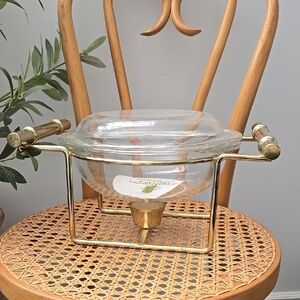 Vintage Pyrex Glass Chafing Dish with Modern Gold Stand
